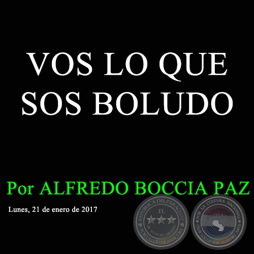 VOS LO QUE SOS BOLUDO - Por ALFREDO BOCCIA PAZ - Sábado, 21 de enero de 2017